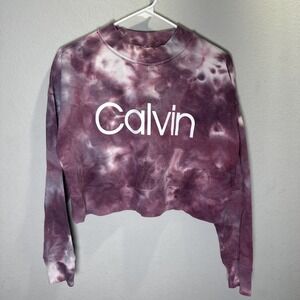 Calvin Klein Performance Cropped Tie Dye Sweatshirt size small cropped spellout
